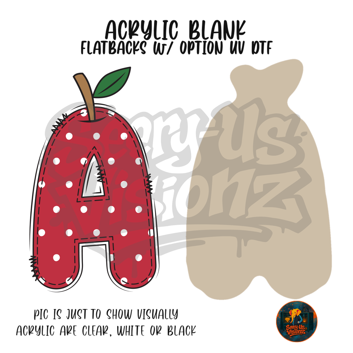 Letter A Polka Dot Apple acrylic blank, Acrylic & UV DTF Print