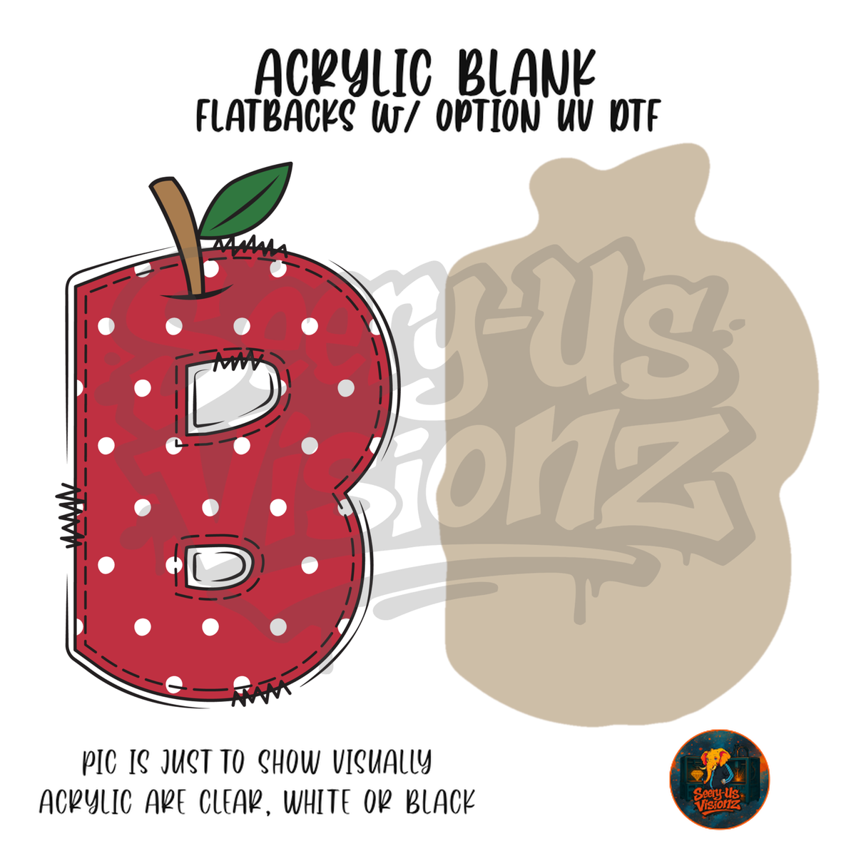 Letter B Polka Dot Apple acrylic blank, Acrylic & UV DTF Print