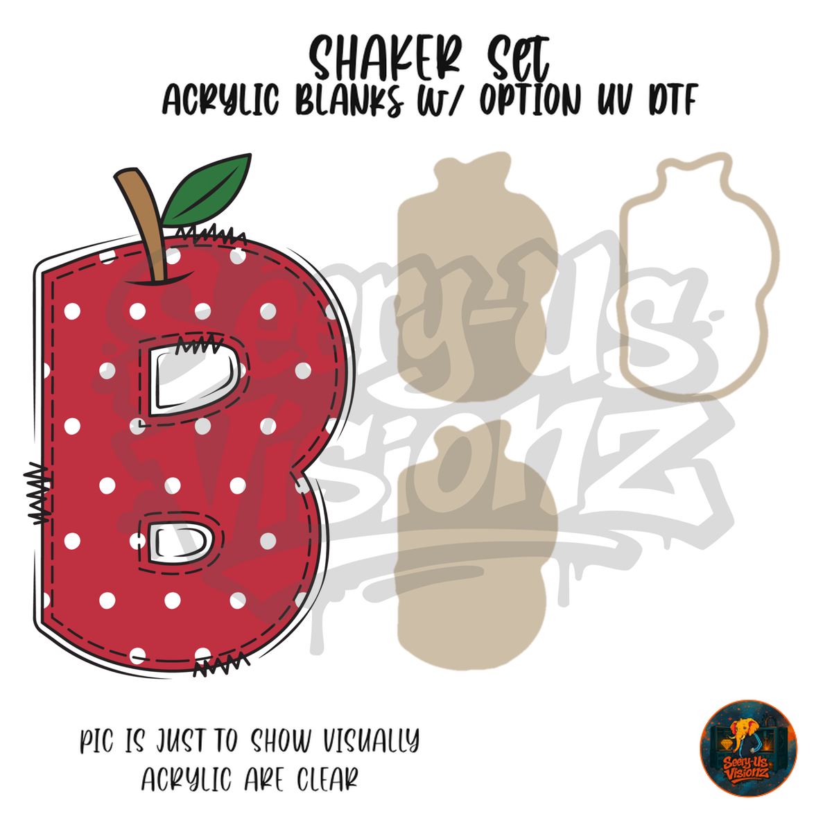 Letter B Polka Dot Apple shaker set acrylic blanks