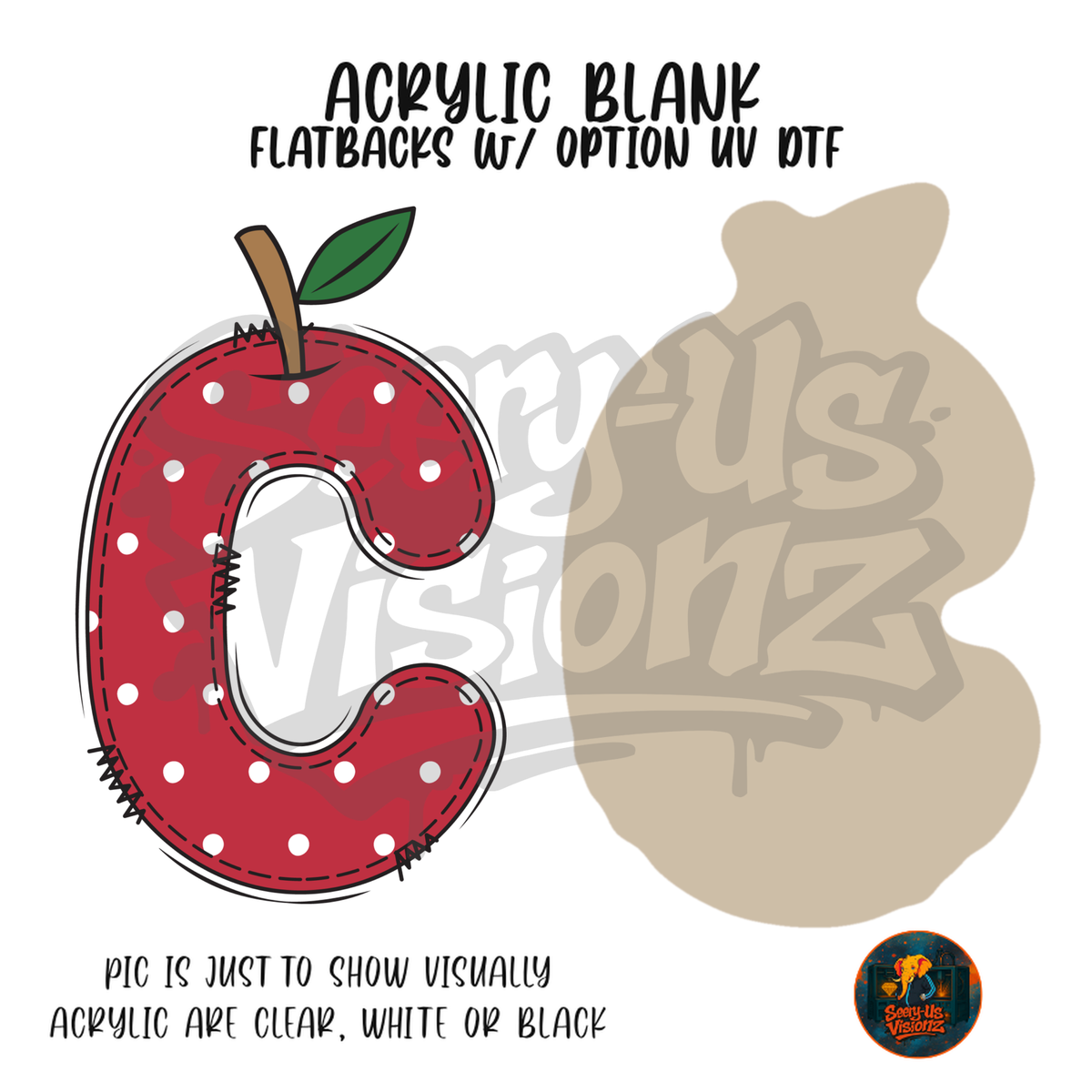 Letter C Polka Dot Apple acrylic blank, Acrylic & UV DTF Print