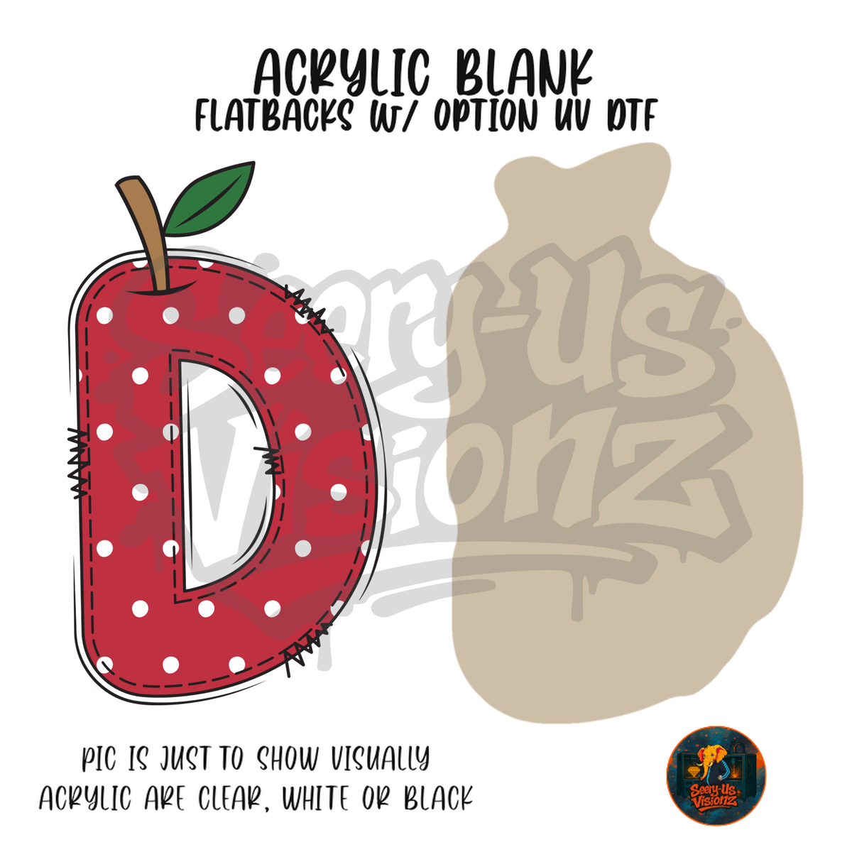 Letter D Polka Dot Apple acrylic blank, Acrylic & UV DTF Print