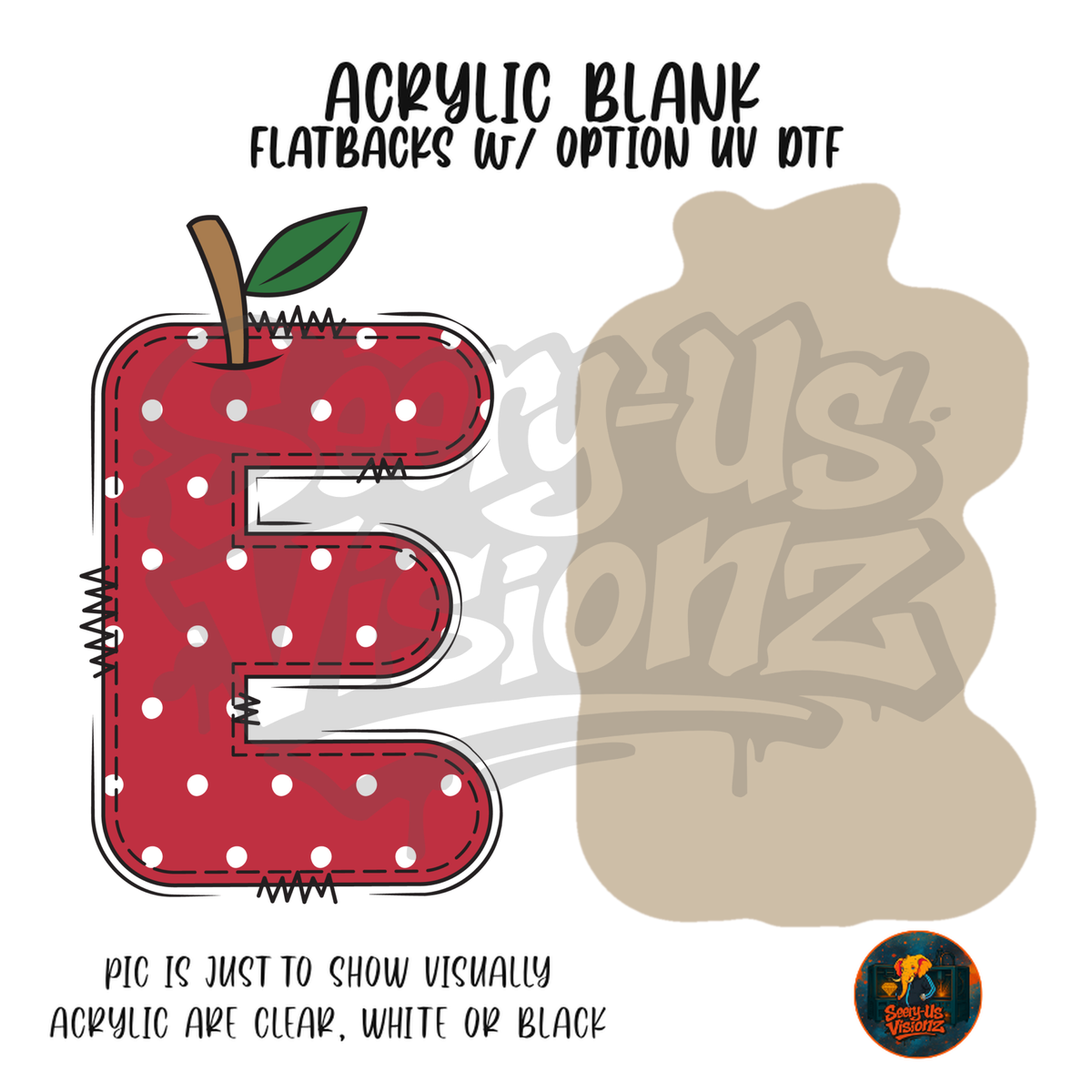 Letter E Polka Dot Apple acrylic blank, Acrylic & UV DTF Print