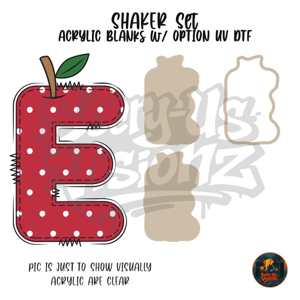 Letter E Polka Dot Apple shaker set acrylic blanks