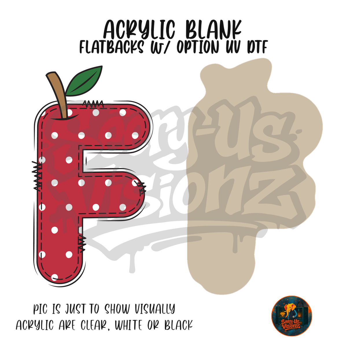 Letter F Polka Dot Apple acrylic blank, Acrylic & UV DTF Print