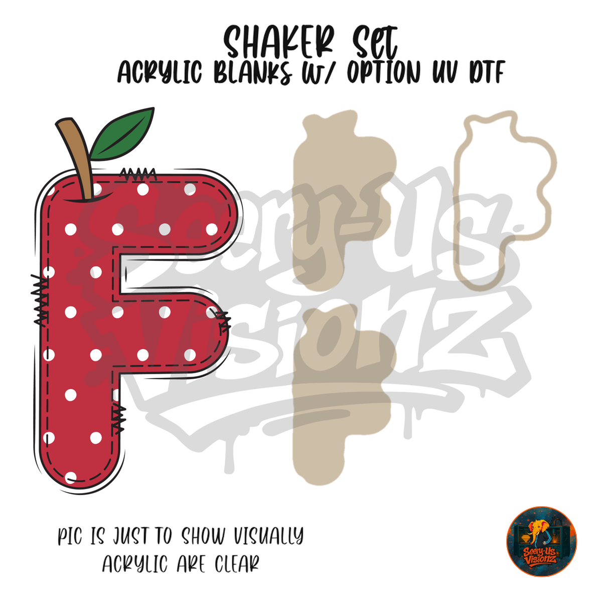 Letter F Polka Dot Apple shaker set acrylic blanks