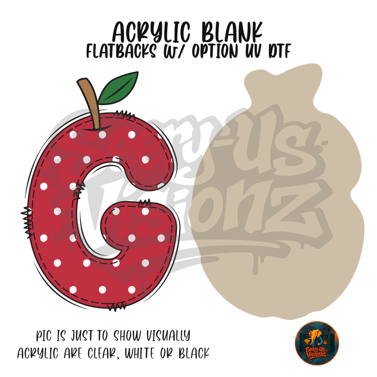 Letter G Polka Dot Apple acrylic blank, Acrylic & UV DTF Print