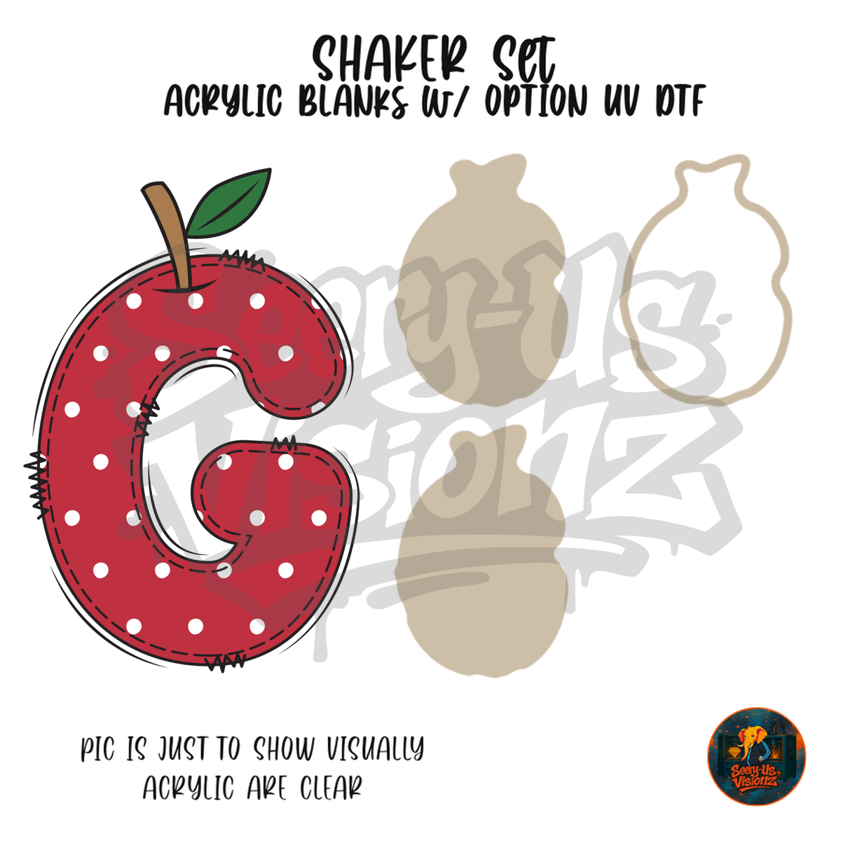 Letter G Polka Dot Apple shaker set acrylic blanks