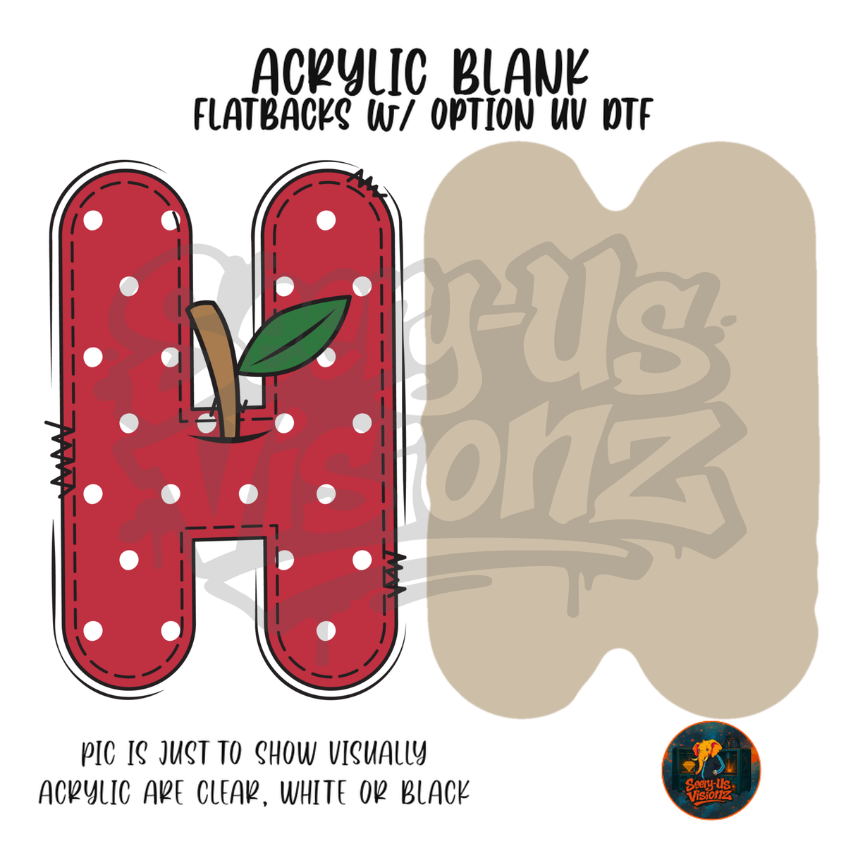 Letter H Polka Dot Apple acrylic blank, Acrylic & UV DTF Print