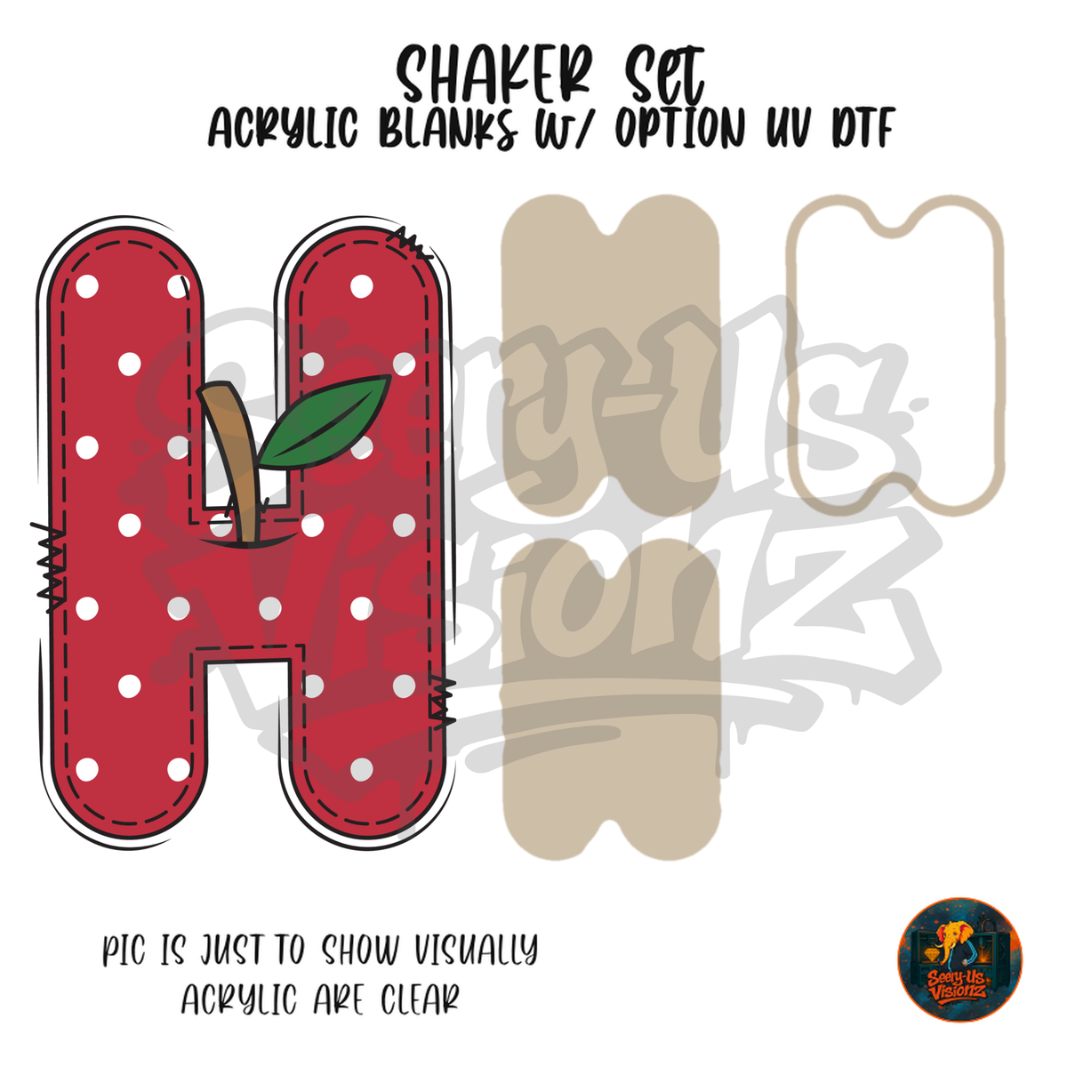 Letter H Polka Dot Apple shaker set acrylic blanks