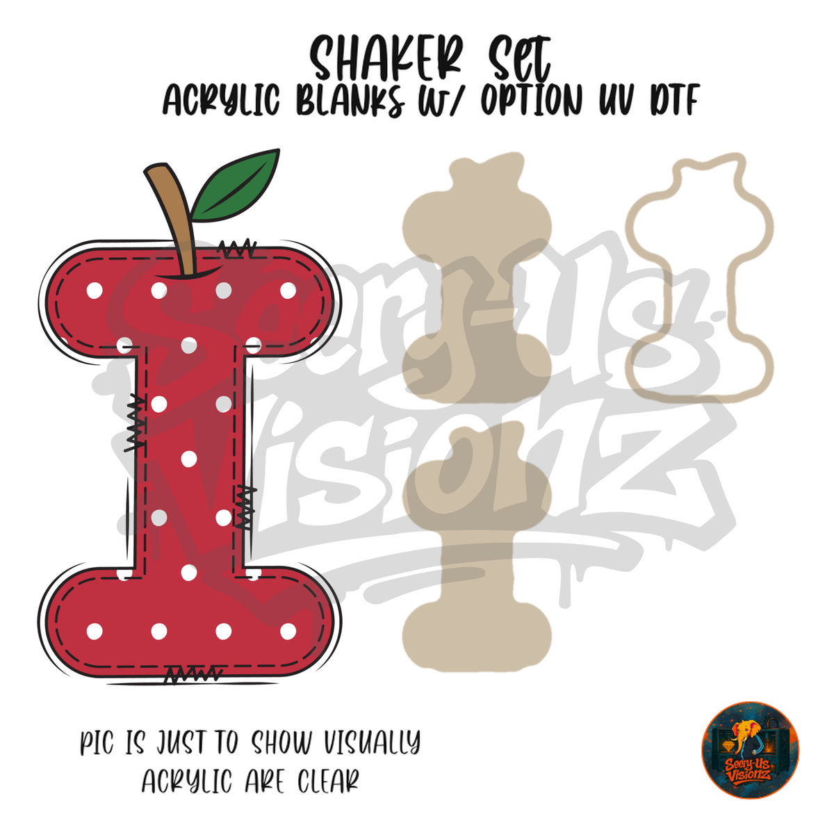 Letter I Polka Dot Apple shaker set acrylic blanks