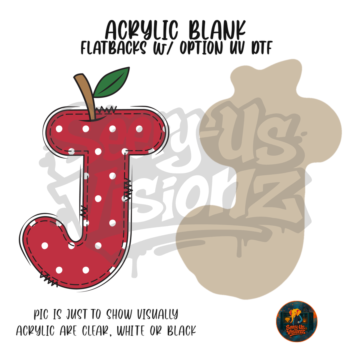 Letter J Polka Dot Apple acrylic blank, Acrylic & UV DTF Print