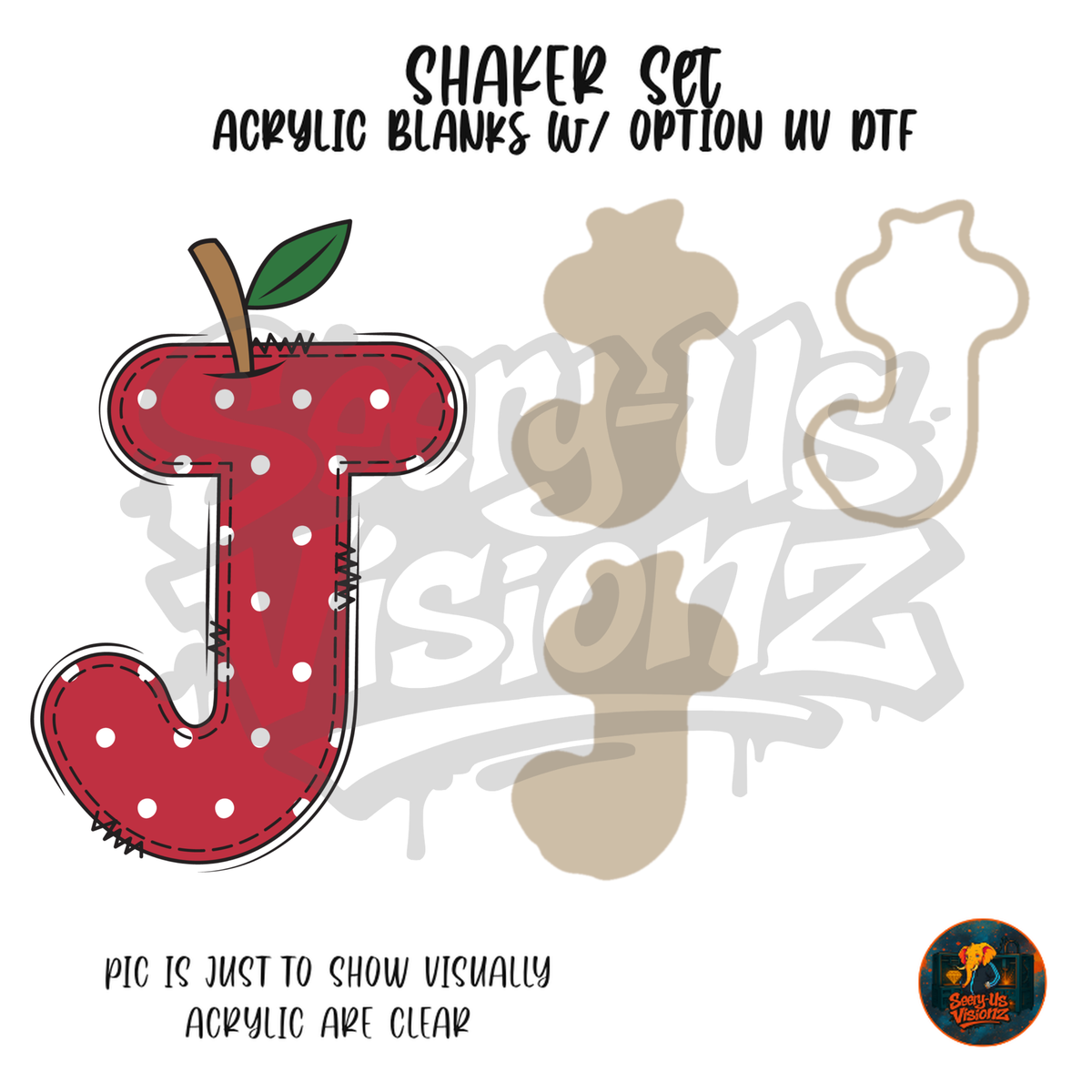 Letter J Polka Dot Apple shaker set acrylic blanks