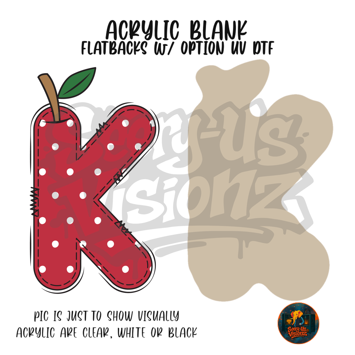 Letter K Polka Dot Apple acrylic blank, Acrylic & UV DTF Print