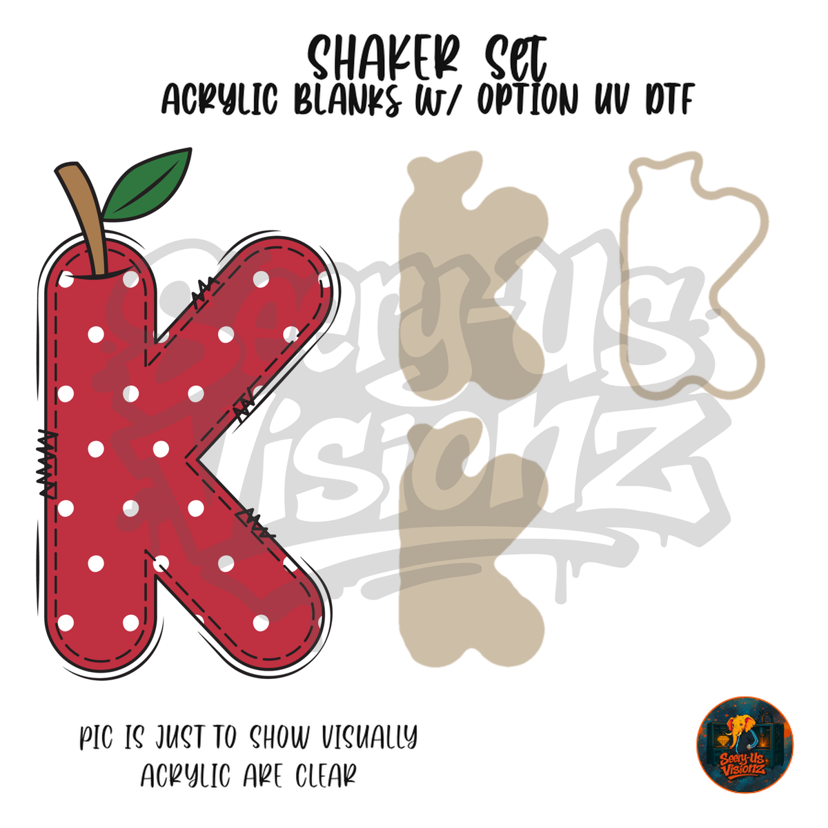 Letter K Polka Dot Apple shaker set acrylic blanks