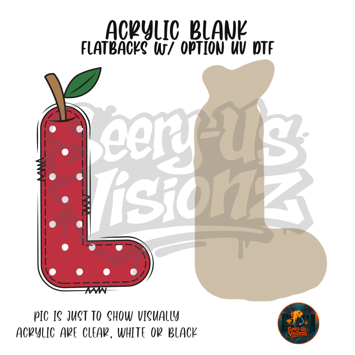 Letter L Polka Dot Apple acrylic blank, Acrylic & UV DTF Print