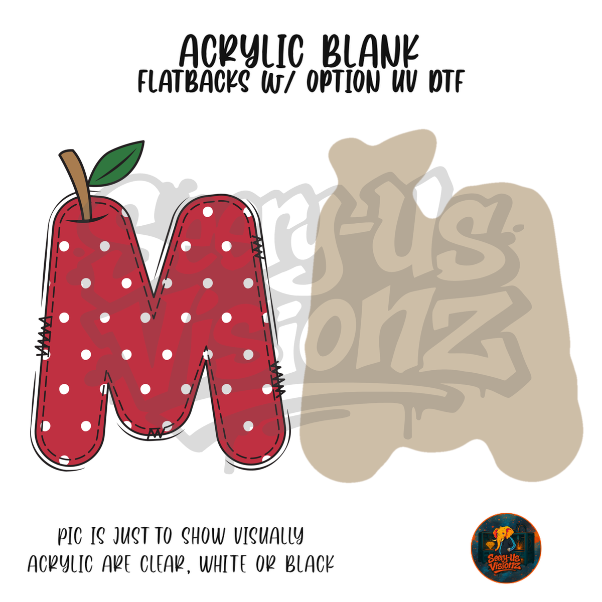 Letter M Polka Dot Apple acrylic blank, Acrylic & UV DTF Print