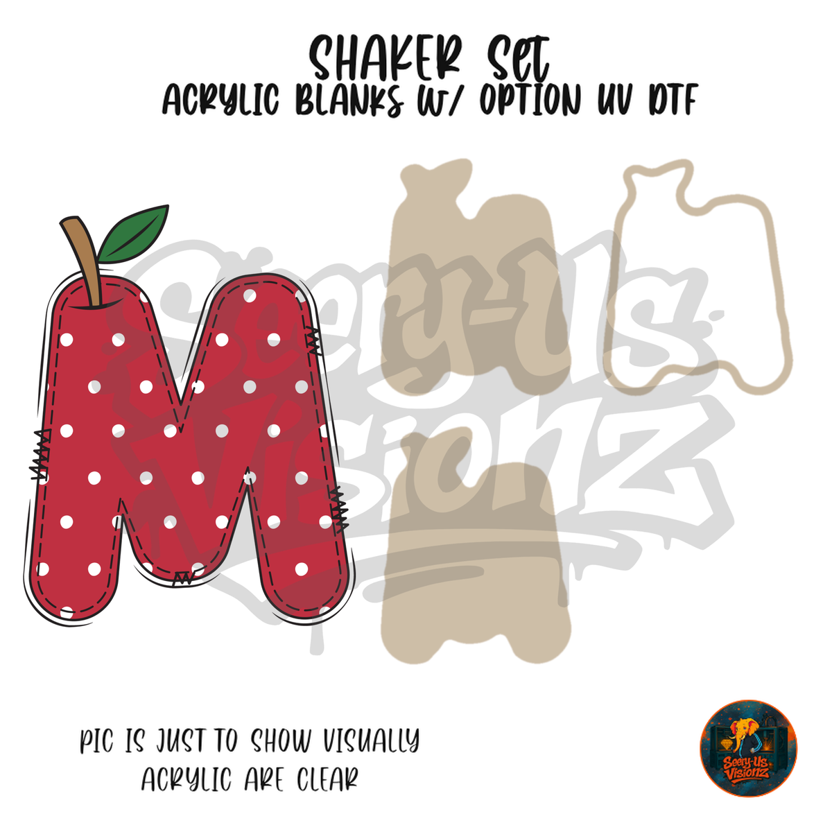 Letter M Polka Dot Apple shaker set acrylic blanks