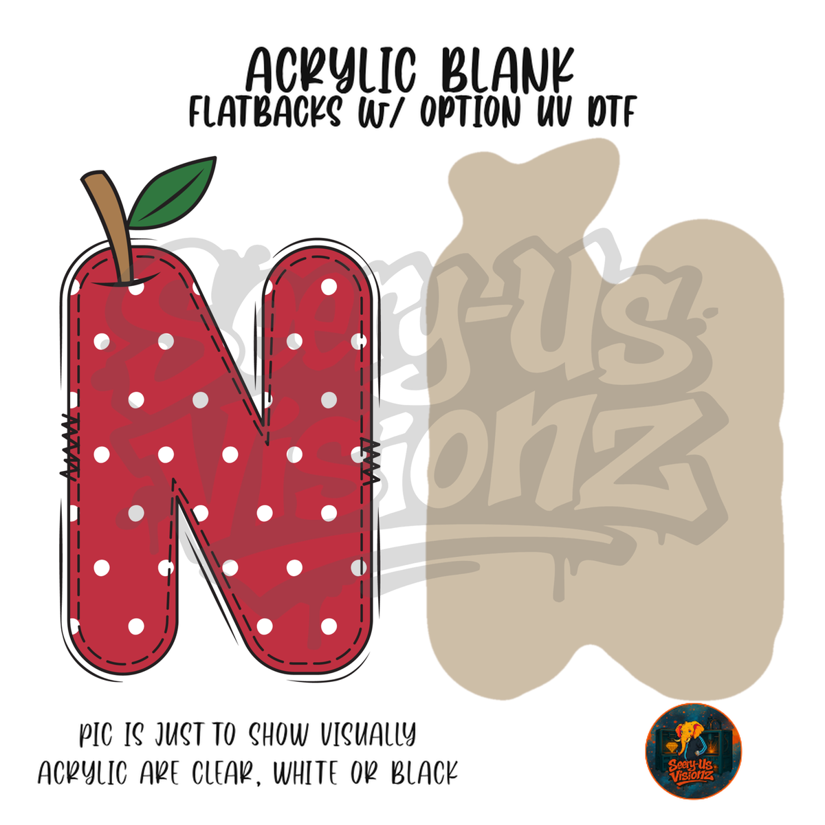 Letter N Polka Dot Apple acrylic blank, Acrylic & UV DTF Print