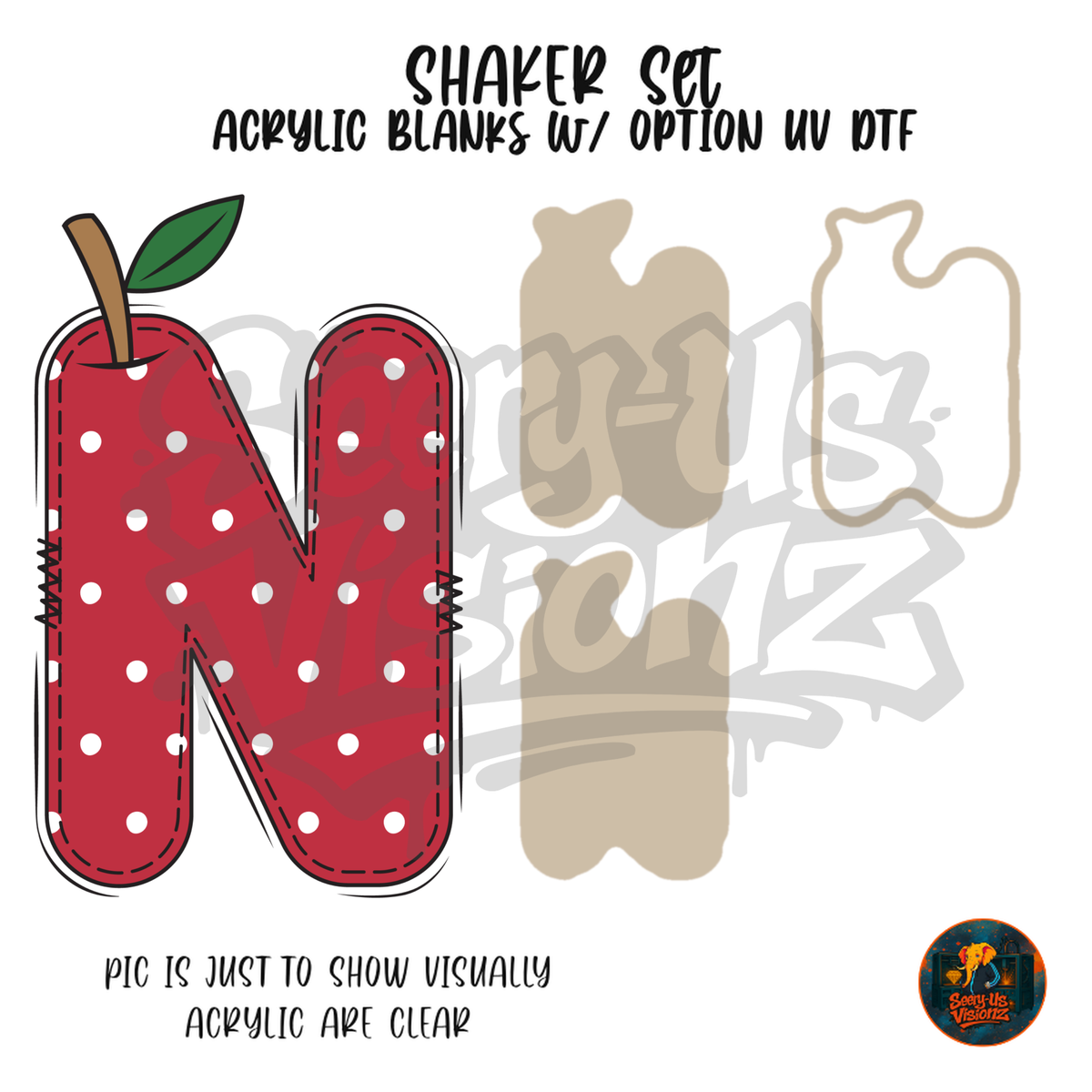 Letter N Polka Dot Apple shaker set acrylic blanks