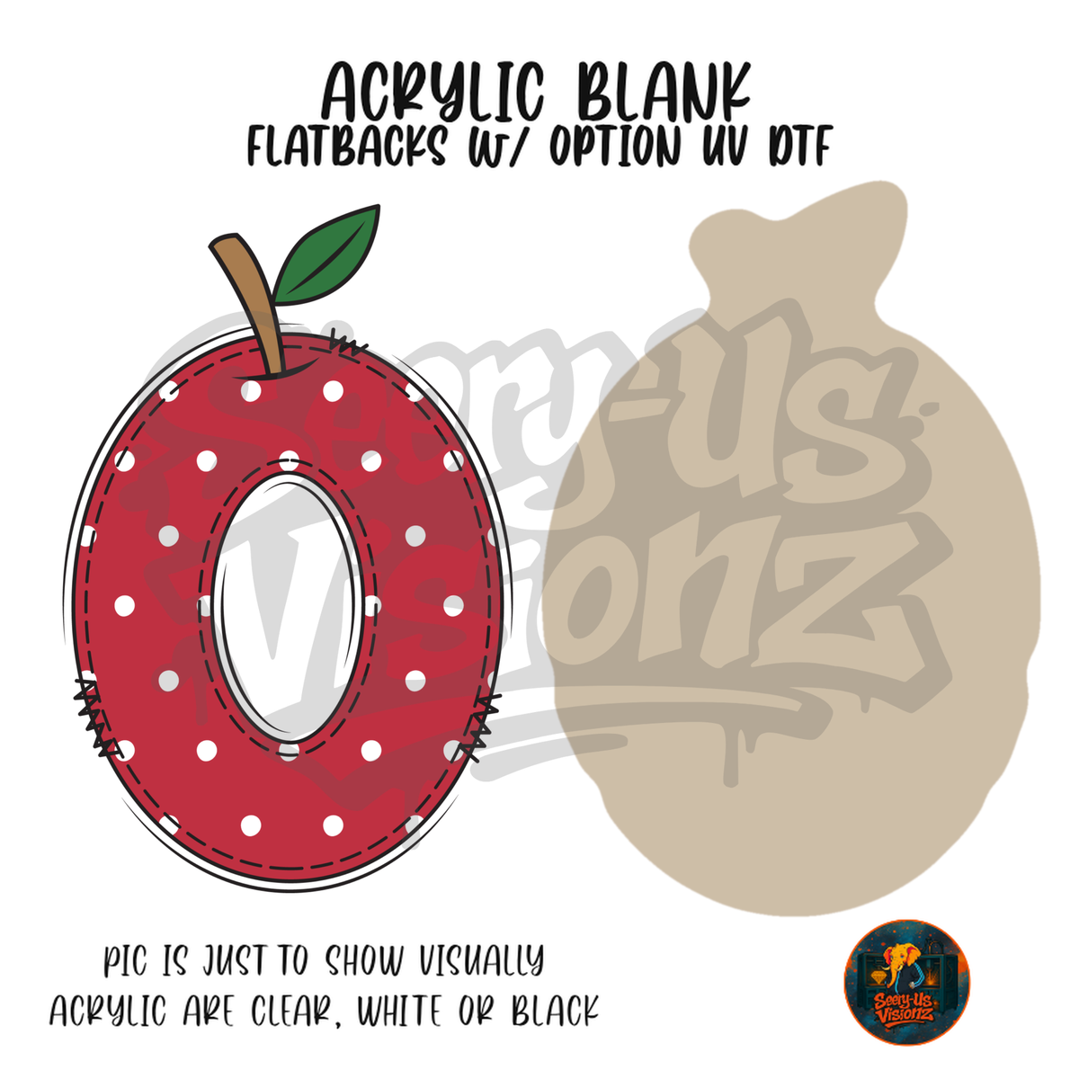 Letter O Polka Dot Apple acrylic blank, Acrylic & UV DTF Print