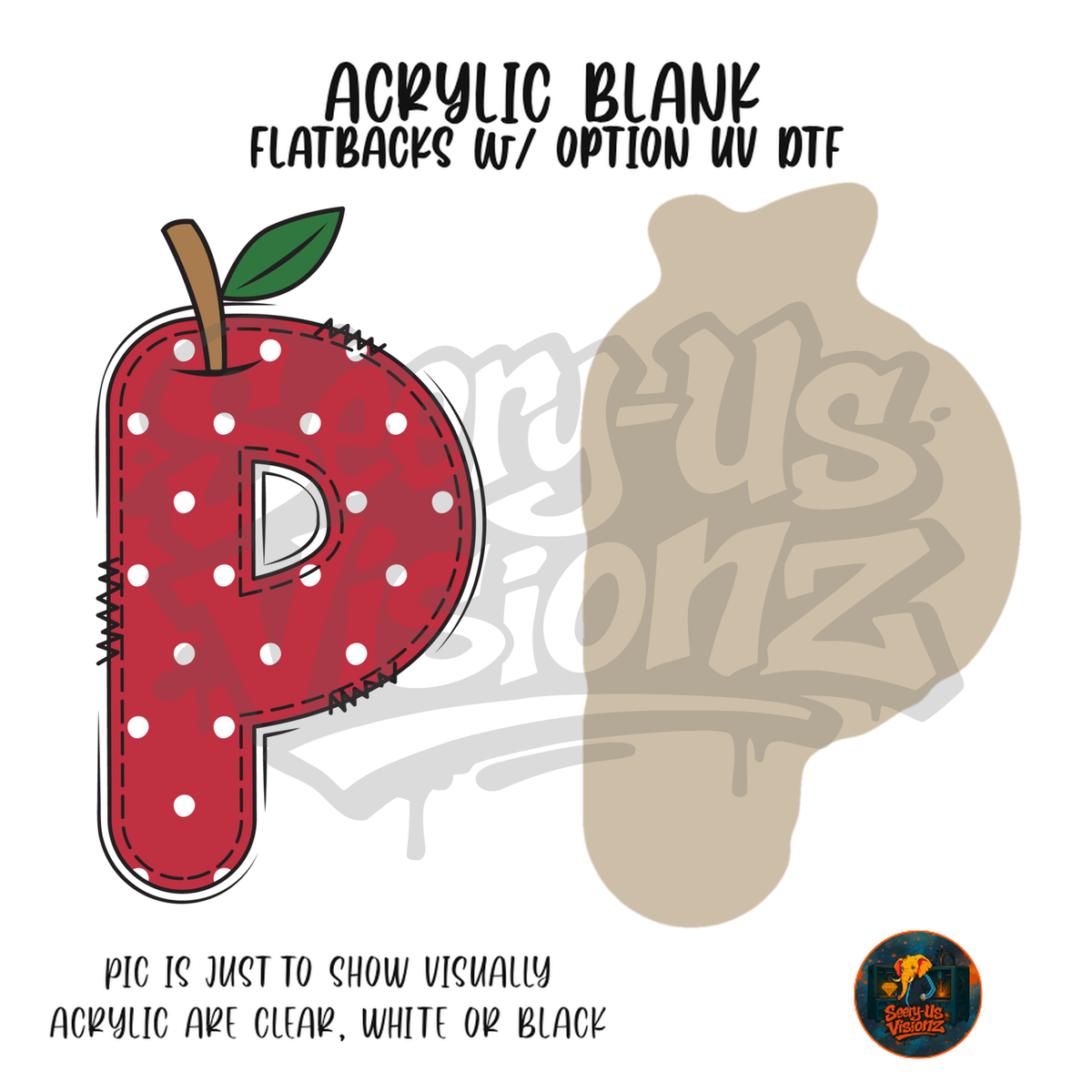 Letter P Polka Dot Apple acrylic blank, Acrylic & UV DTF Print