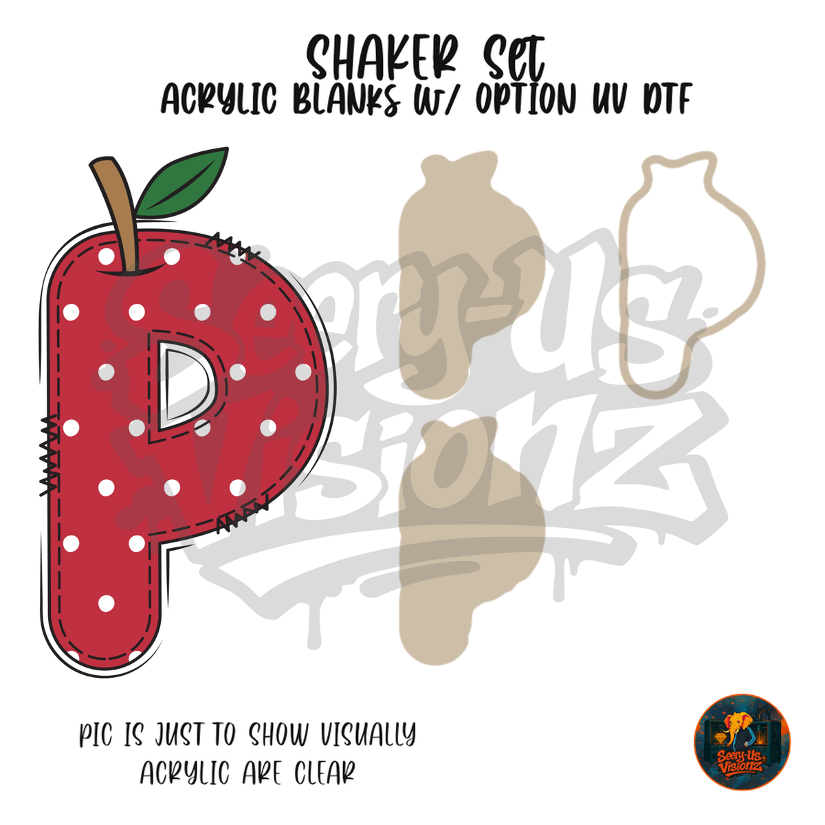 Letter P Polka Dot Apple shaker set acrylic blanks