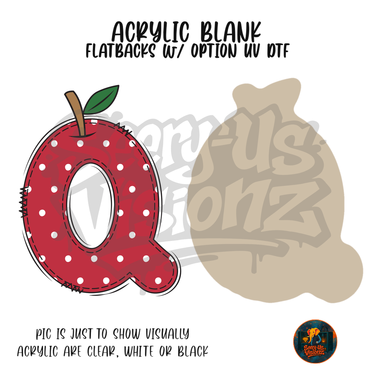 Letter Q Polka Dot Apple acrylic blank, Acrylic & UV DTF Print