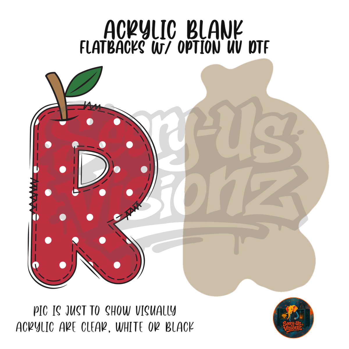 Letter R Polka Dot Apple acrylic blank, Acrylic & UV DTF Print