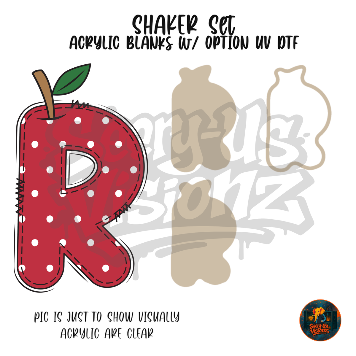 Letter R Polka Dot Apple shaker set acrylic blanks