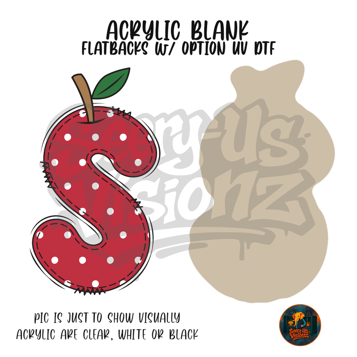Letter S Polka Dot Apple acrylic blank, Acrylic & UV DTF Print