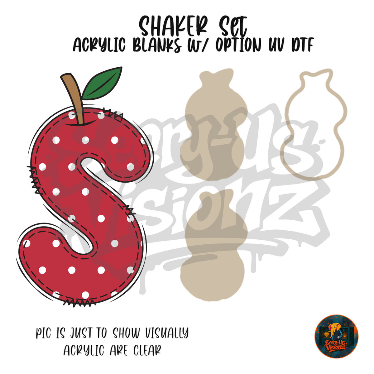 Letter S Polka Dot Apple shaker set acrylic blanks