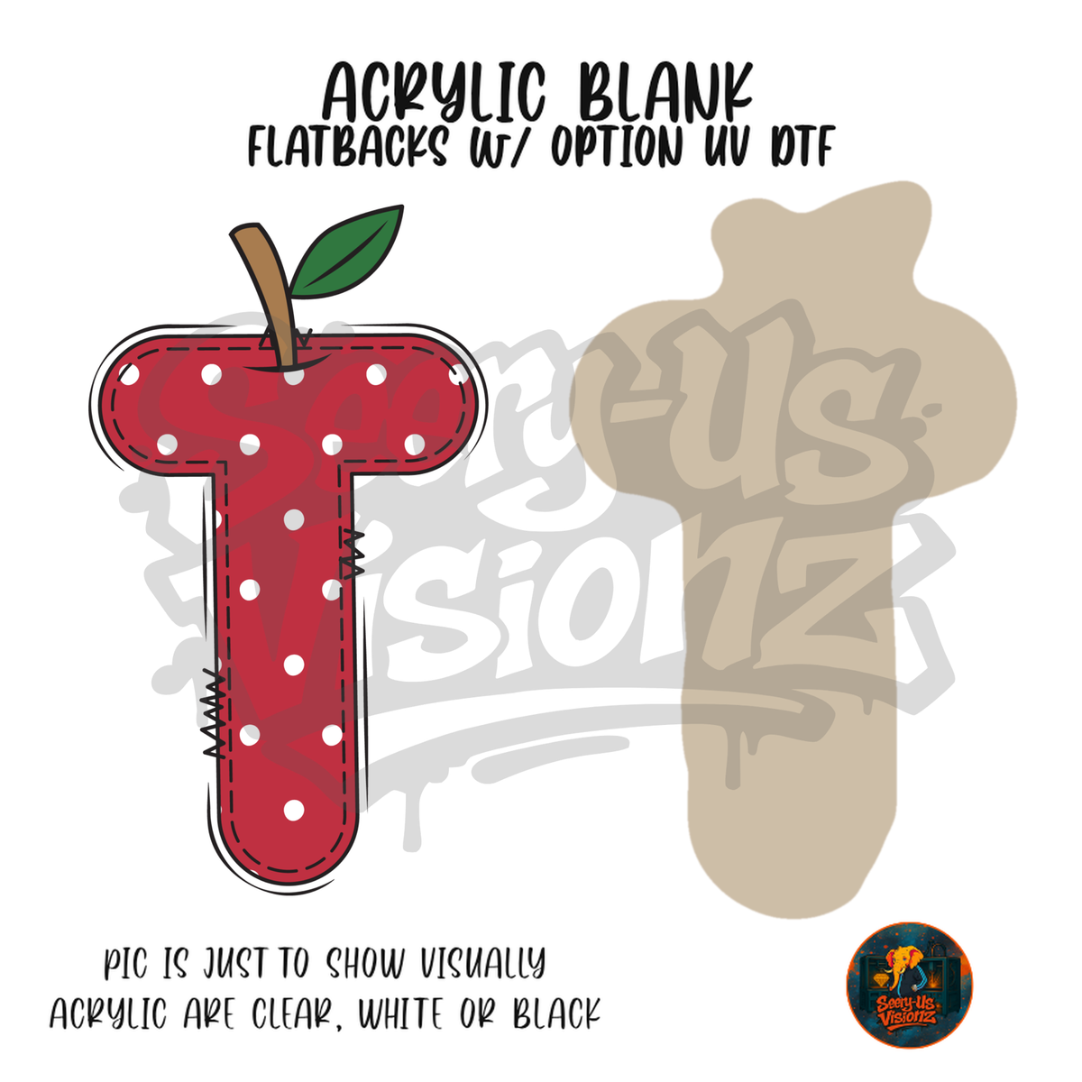 Letter T Polka Dot Apple acrylic blank, Acrylic & UV DTF Print