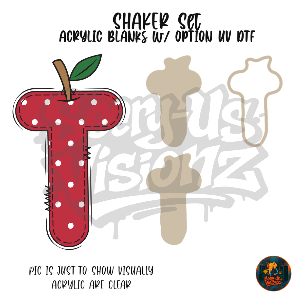 Letter T Polka Dot Apple shaker set acrylic blanks