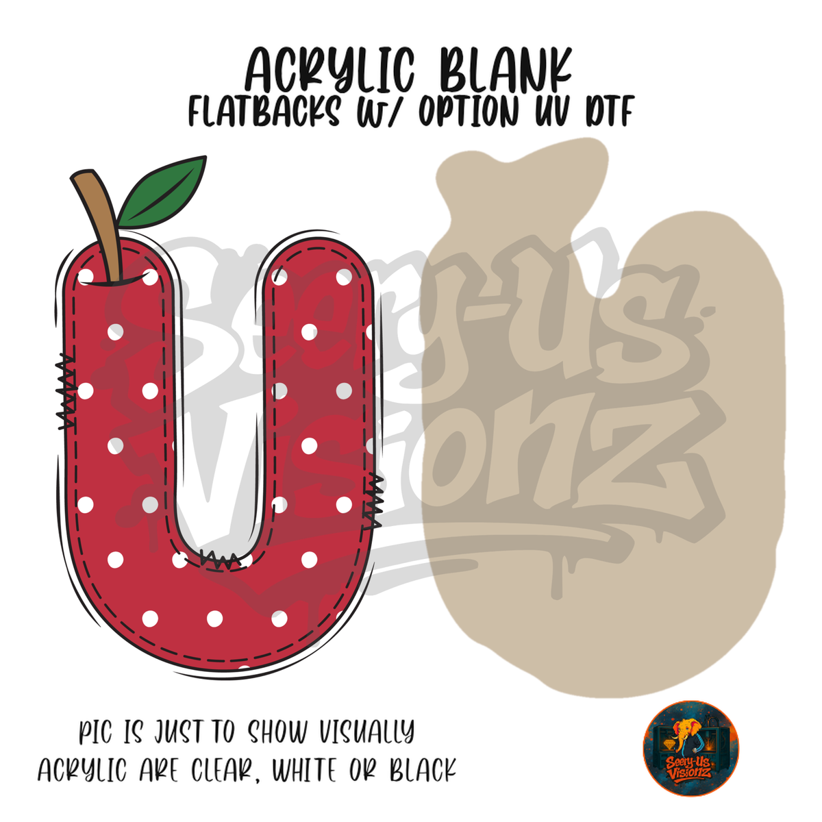 Letter U Polka Dot Apple acrylic blank, Acrylic & UV DTF Print