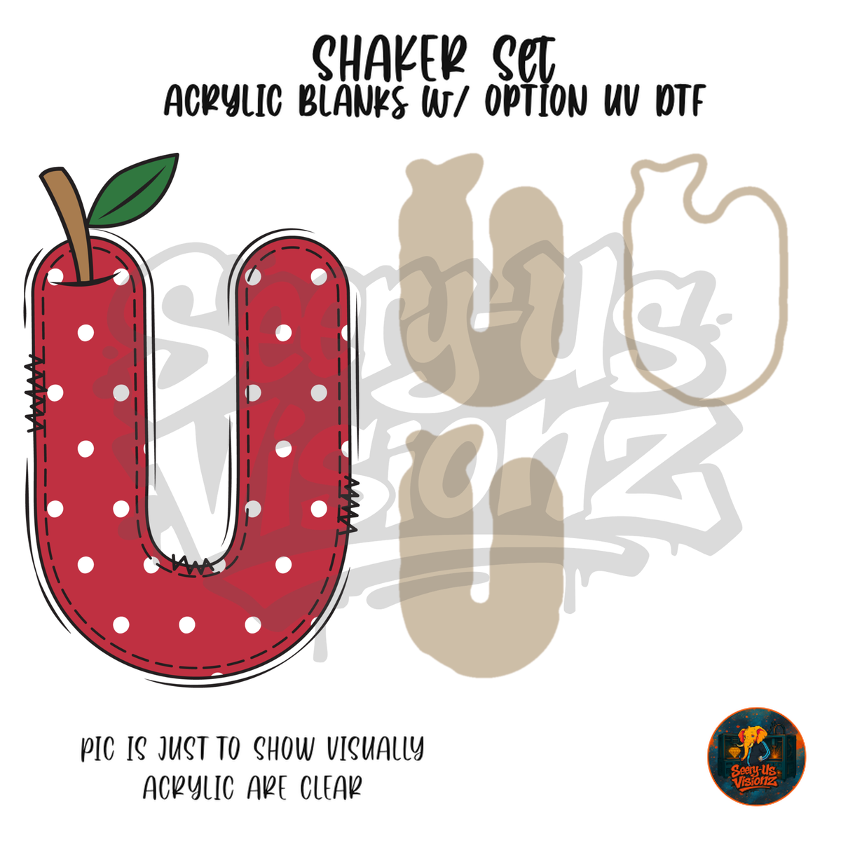 Letter U Polka Dot Apple shaker set acrylic blanks