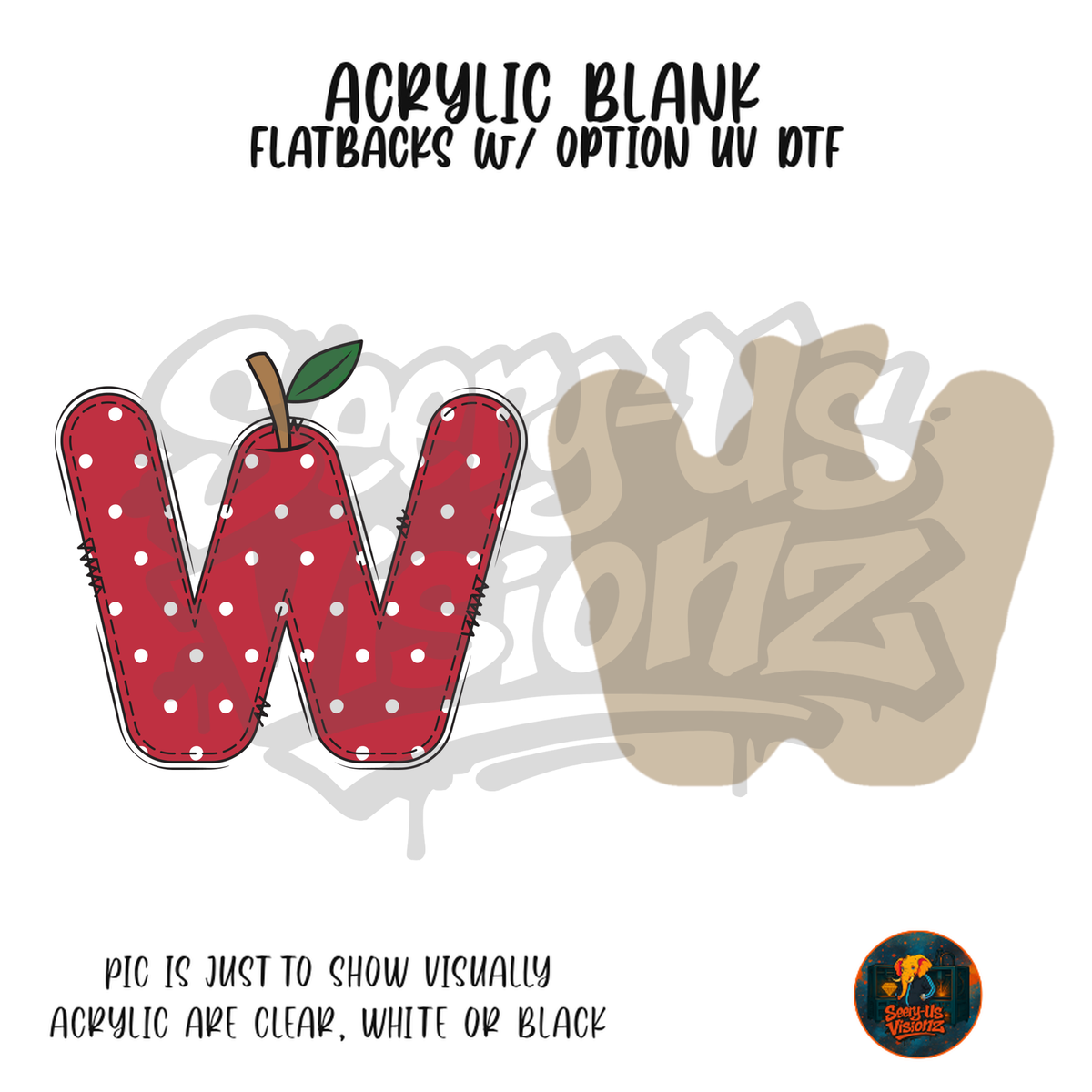 Letter W Polka Dot Apple acrylic blank, Acrylic & UV DTF Print