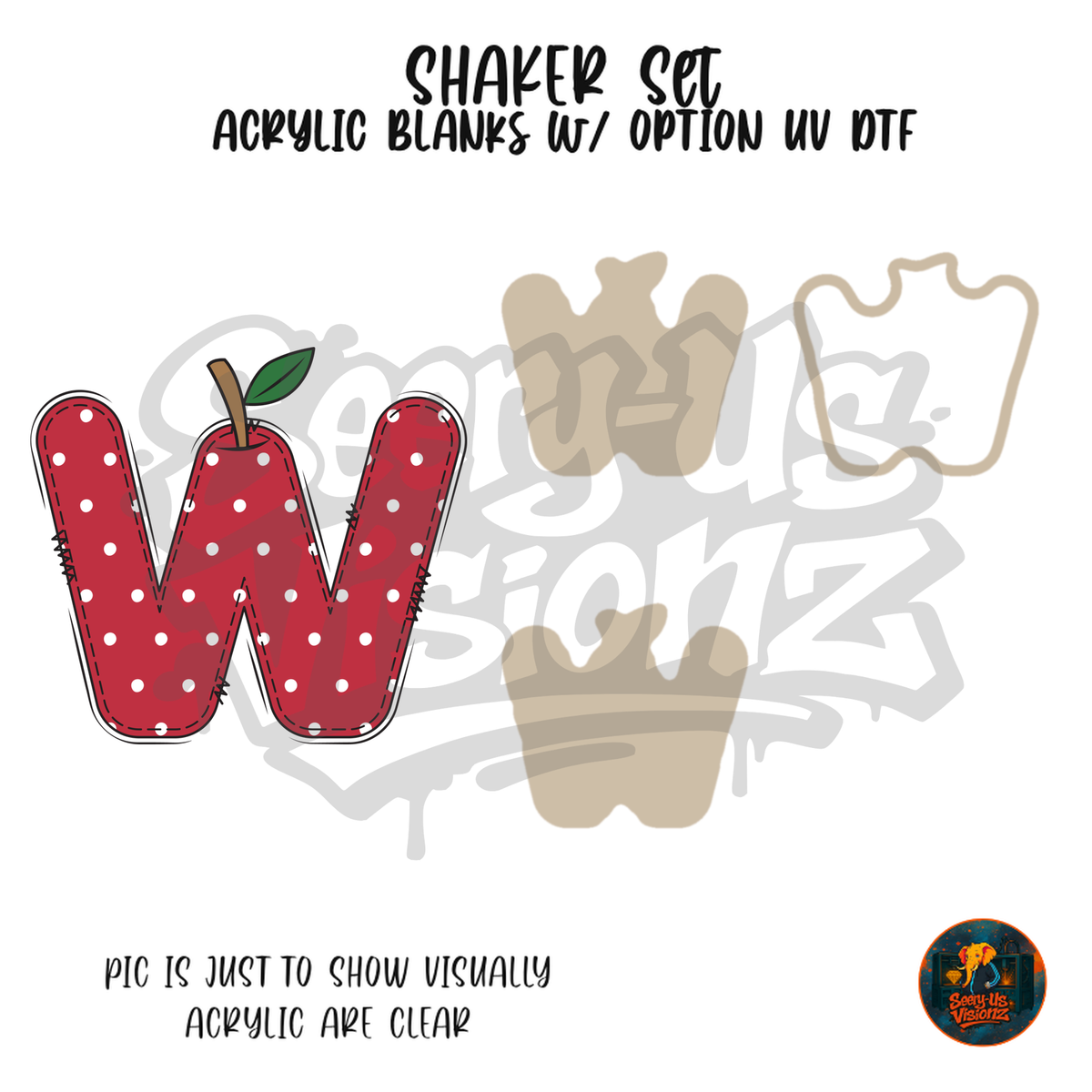 Letter W Polka Dot Apple shaker set acrylic blanks