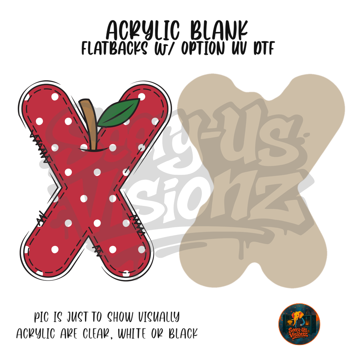 Letter X Polka Dot Apple acrylic blank, Acrylic & UV DTF Print