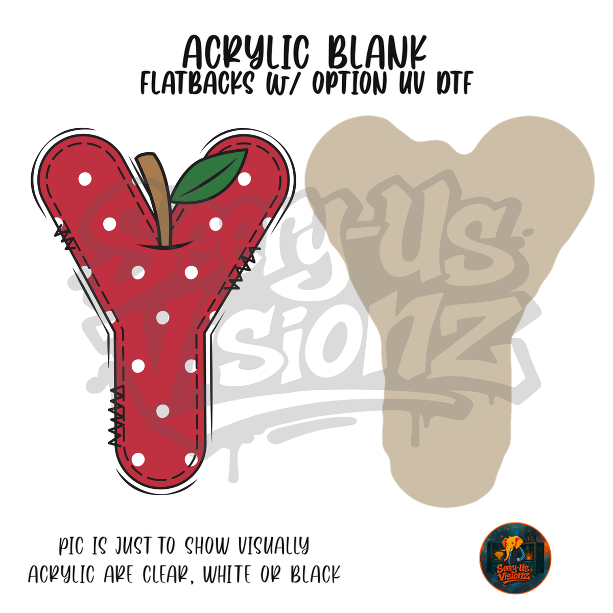 Letter Y Polka Dot Apple acrylic blank, Acrylic & UV DTF Print