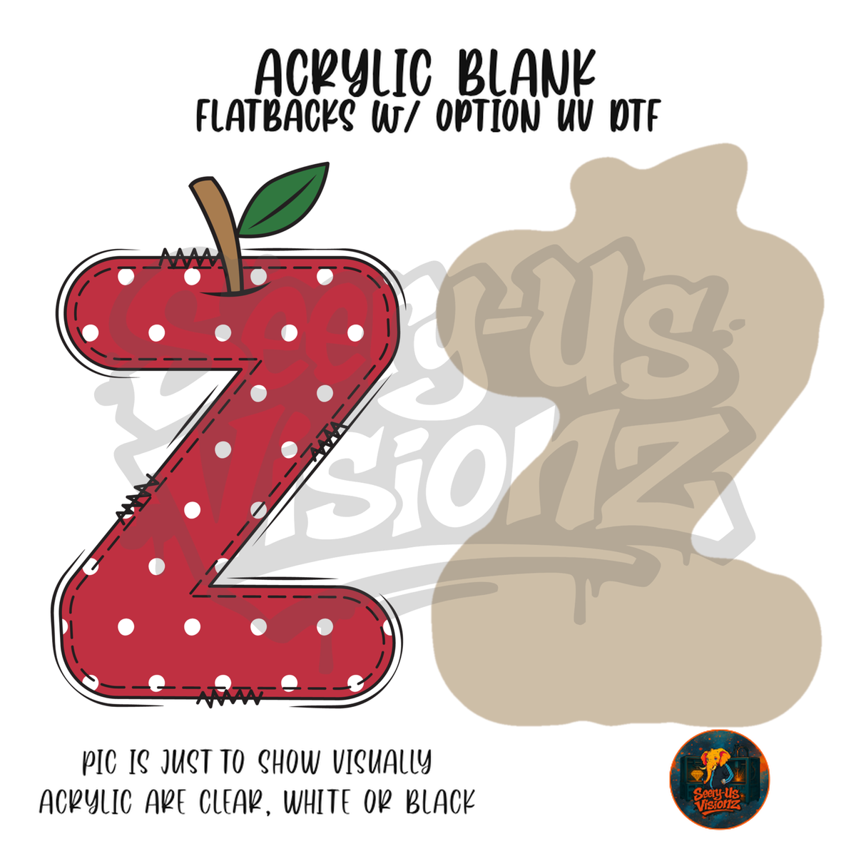Letter Z Polka Dot Apple acrylic blank, Acrylic & UV DTF Print