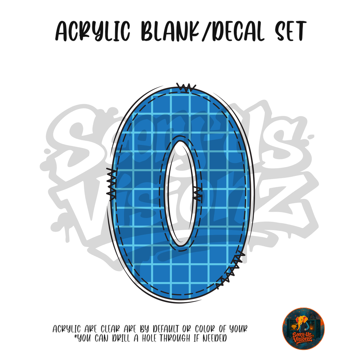 Number 0 Blue Grid Paper acrylic blank and UV DTF decal kit