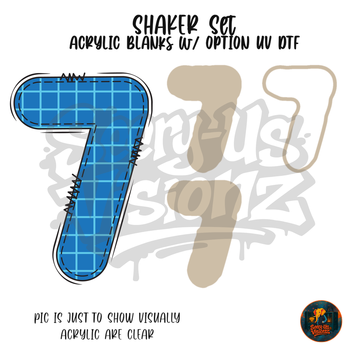 Number 7 Blue Graph Paper shaker set acrylic blanks