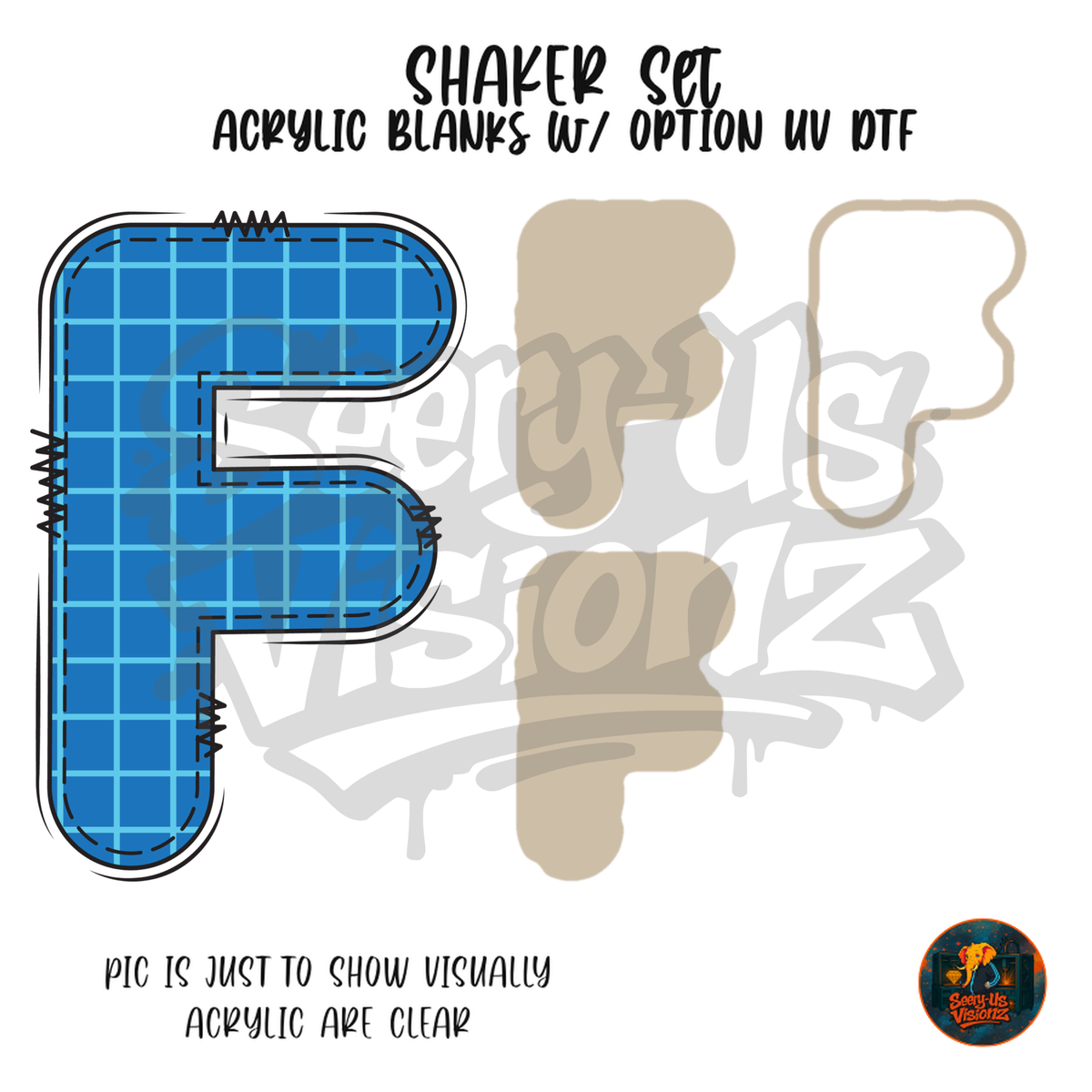 Letter F Blue Graph Paper shaker set acrylic blanks