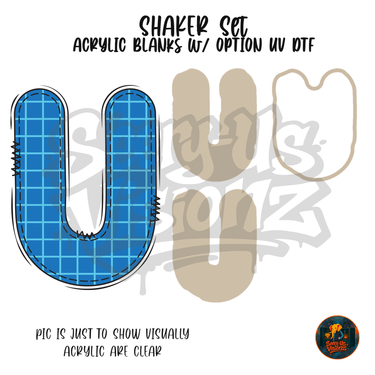Letter U Blue Graph Paper shaker set acrylic blanks