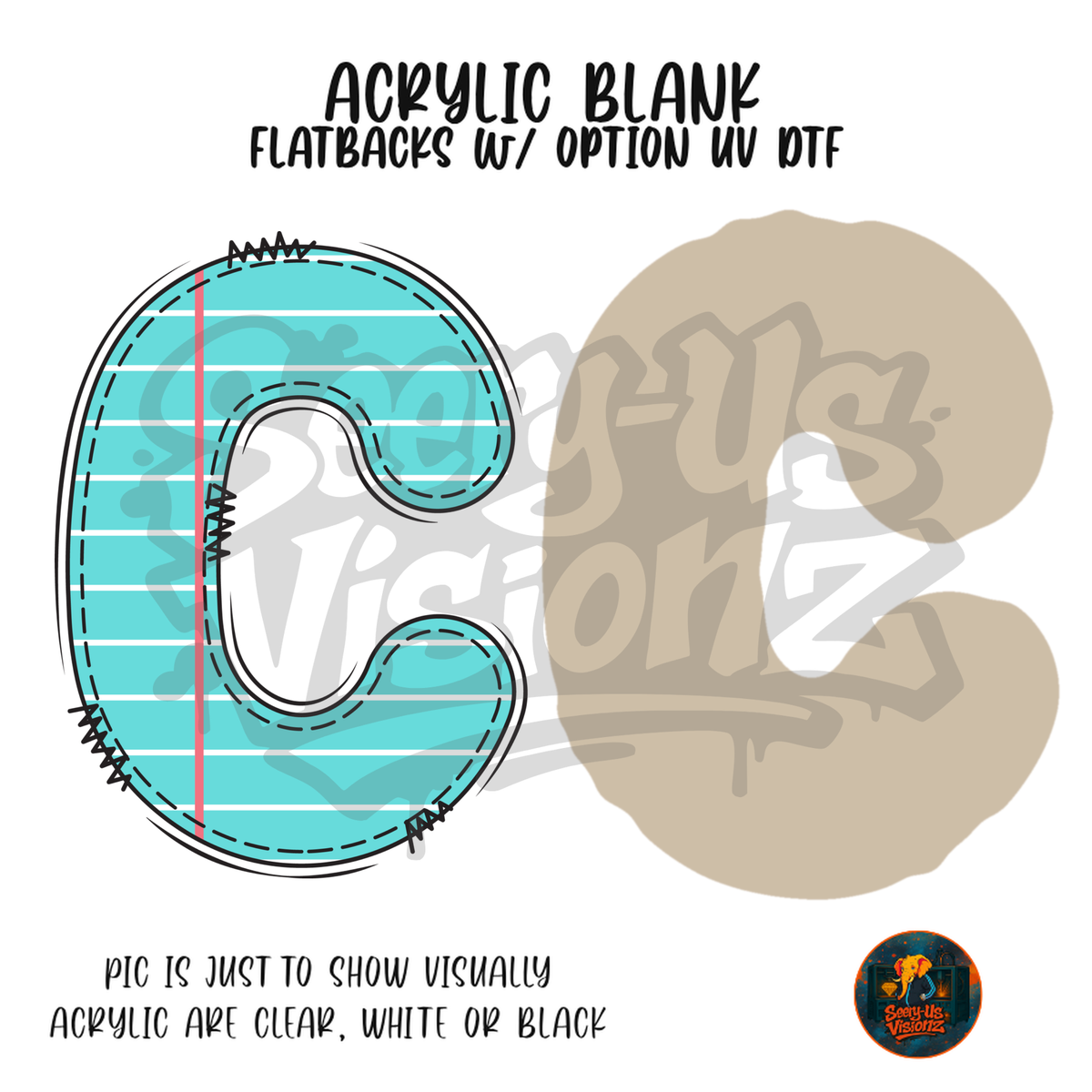 Letter C Teal Notebook Paper acrylic blank, Acrylic & UV DTF Print