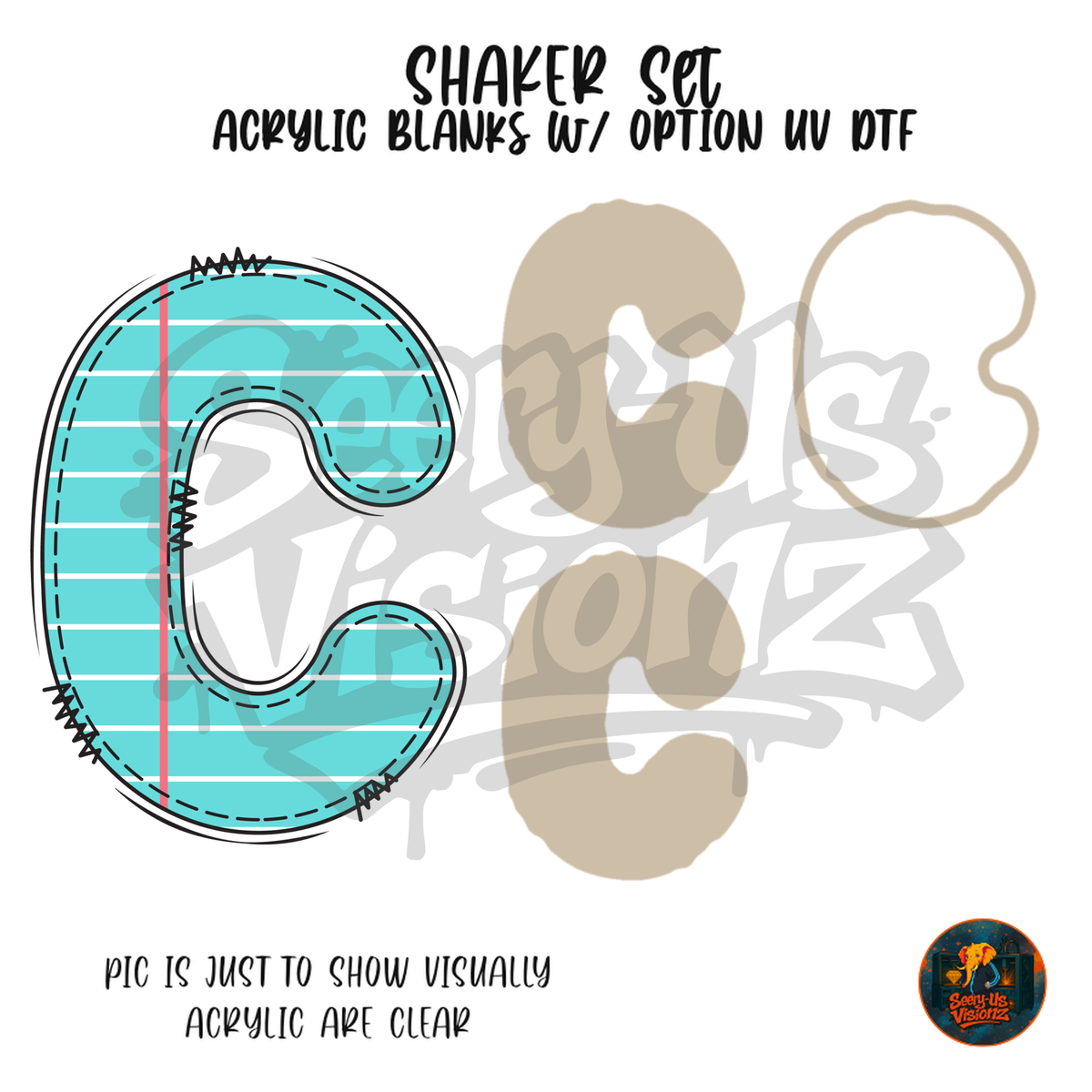 Letter C Teal Notebook Paper shaker set acrylic blanks