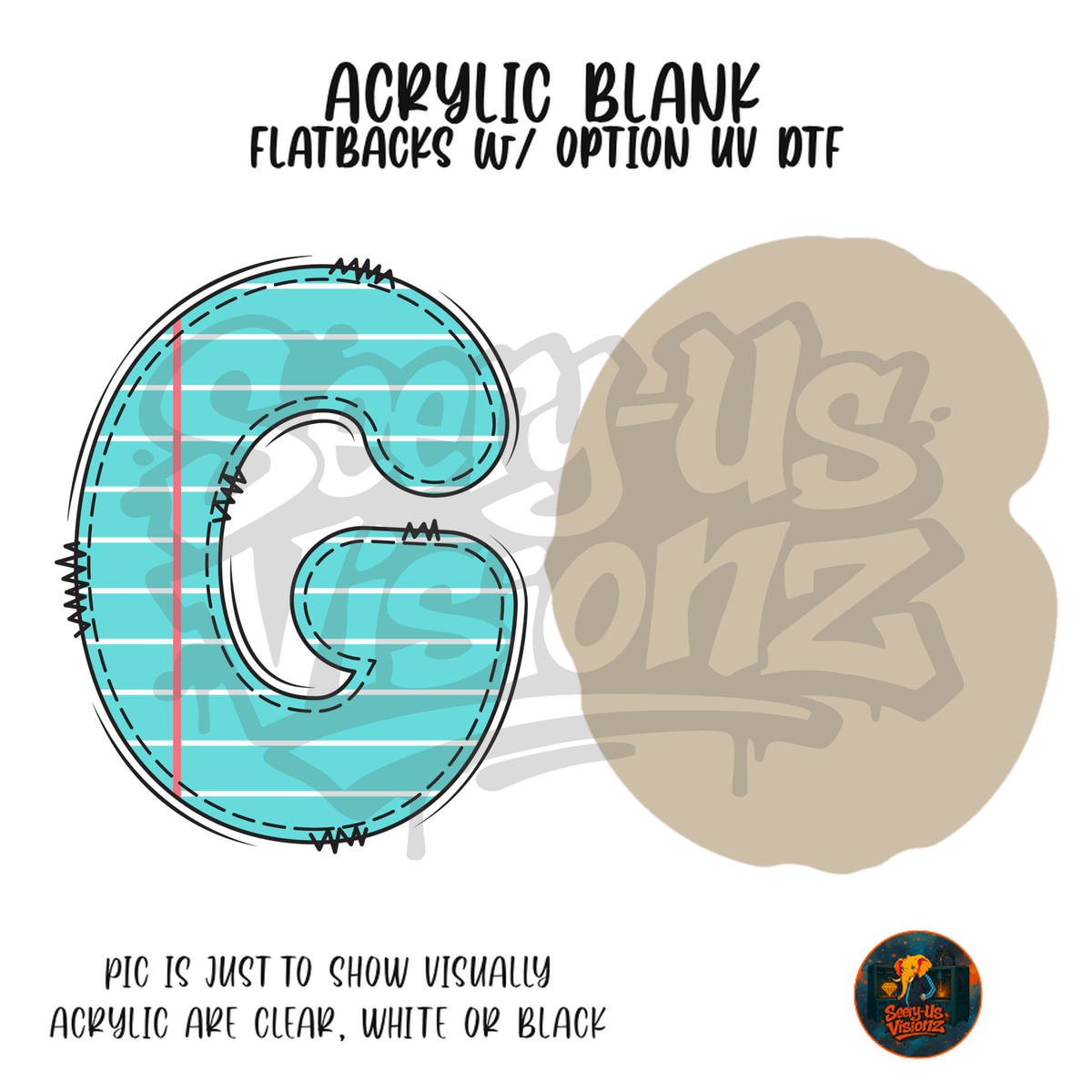 Letter G Teal Notebook Paper acrylic blank, Acrylic & UV DTF Print