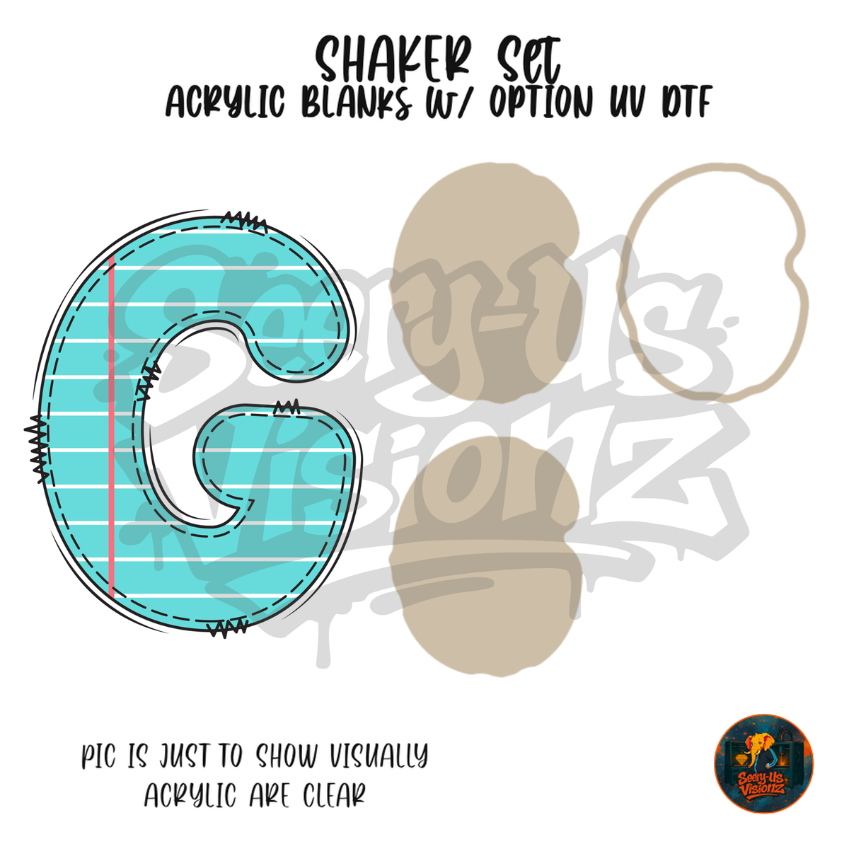 Letter G Teal Notebook Paper shaker set acrylic blanks