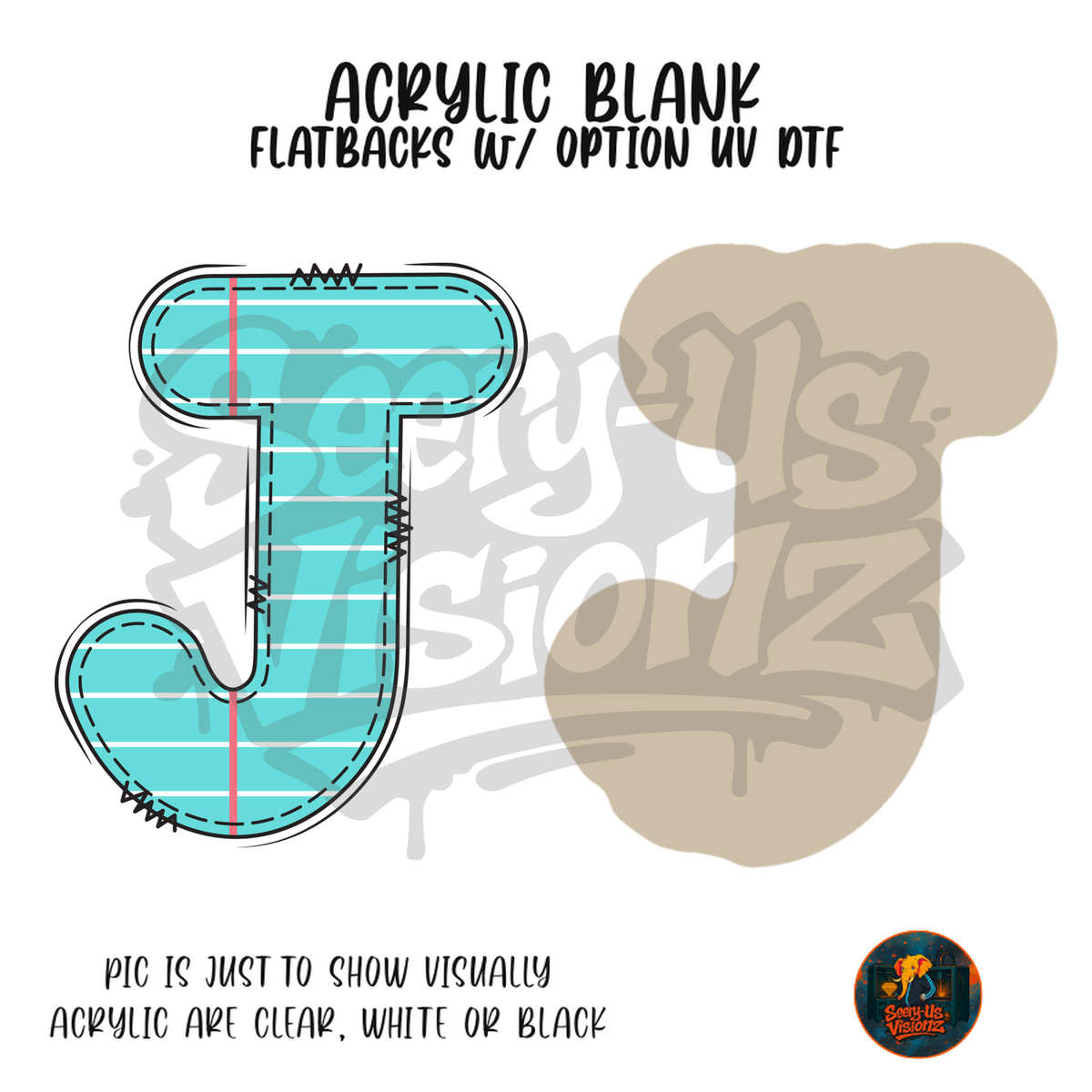 Letter J Teal Notebook Paper acrylic blank, Acrylic & UV DTF Print