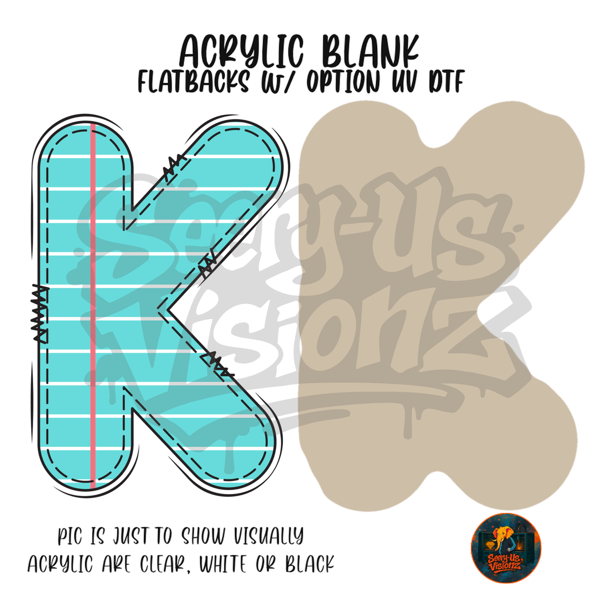 Letter K Teal Notebook Paper acrylic blank, Acrylic & UV DTF Print
